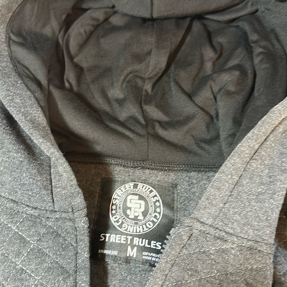 Street Rules Streetwear Steel-Grey Quilted Zip Up Fleece Hoodie MED NWT - Picture 10 of 16